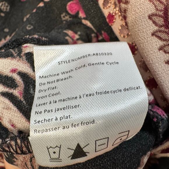 One September Jumpsuit  Wide Leg Wrap Bodice Embroidered Black Burgundy Boho XS - Picture 9 of 14